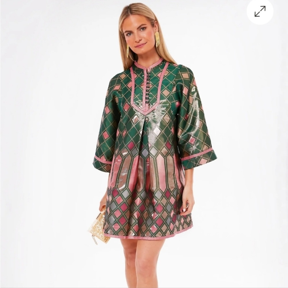 Tuckernuck Green and Pink Long-Sleeve Shift Dress